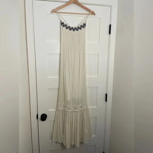 Denim & Supply Ralph Lauren Boho Maxi Dress Cream Embroidered Crochet Lined XS